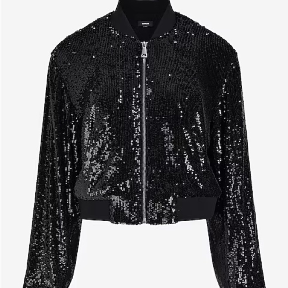 Express Sequin Cropped Bomber Jacket - image 1